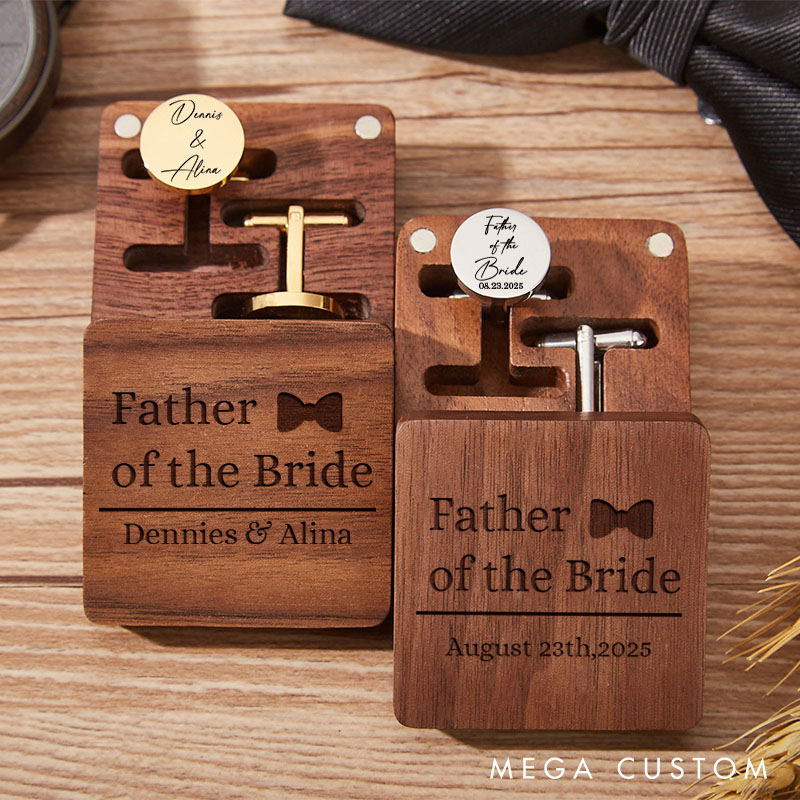 Personalized Father of the Bride Cufflink Box Set Custom Father of the Bride Gift Cufflink Box Wooden Wedding Cufflink for Bride Father