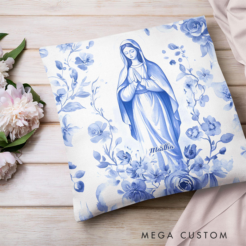 Personalized Blessed Mother of God Virgin Mary Throw Pillow with Name Home Decor Religious Gift Catholic Gift for Women