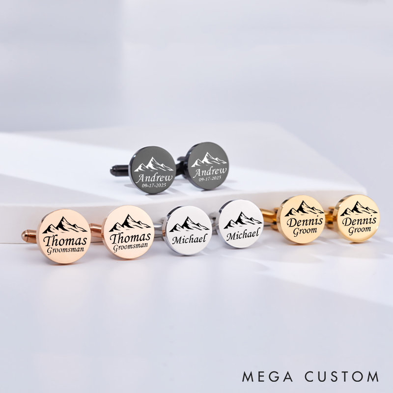 Personalized Engraved Mountain Design Cufflinks Custom Cufflinks for Groom Groomsman Wedding Bachelor Party Gift Cuff Link Best Man Gift