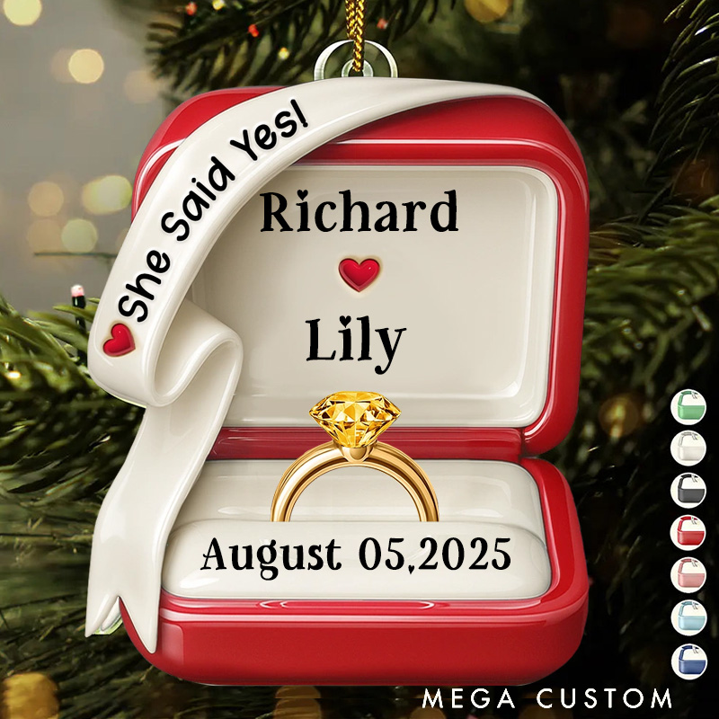 Personalized She Said Yes Engaged Married Ceramic Effect Ring Box Ornament For Just Married Newlyweds Couple Christmas Gift