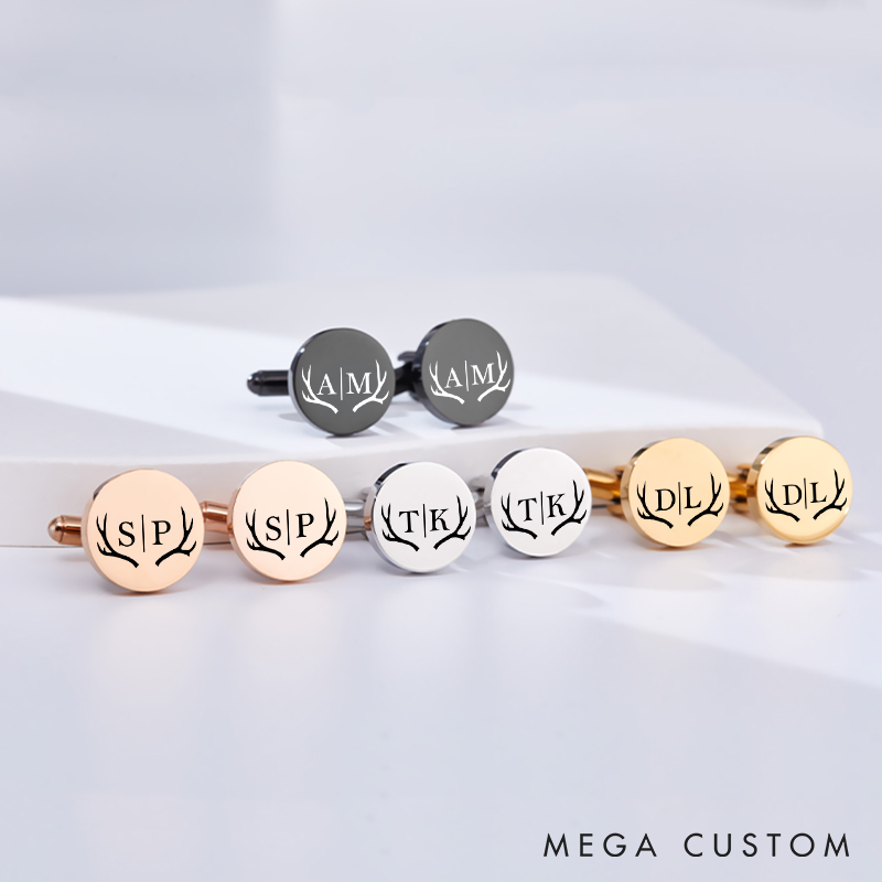 Personalized Engraved Antler Design Cufflinks Custom Wedding Party Gift Cufflink Groomsmen Groom Gift Bachelor Party Favors Cuff Link