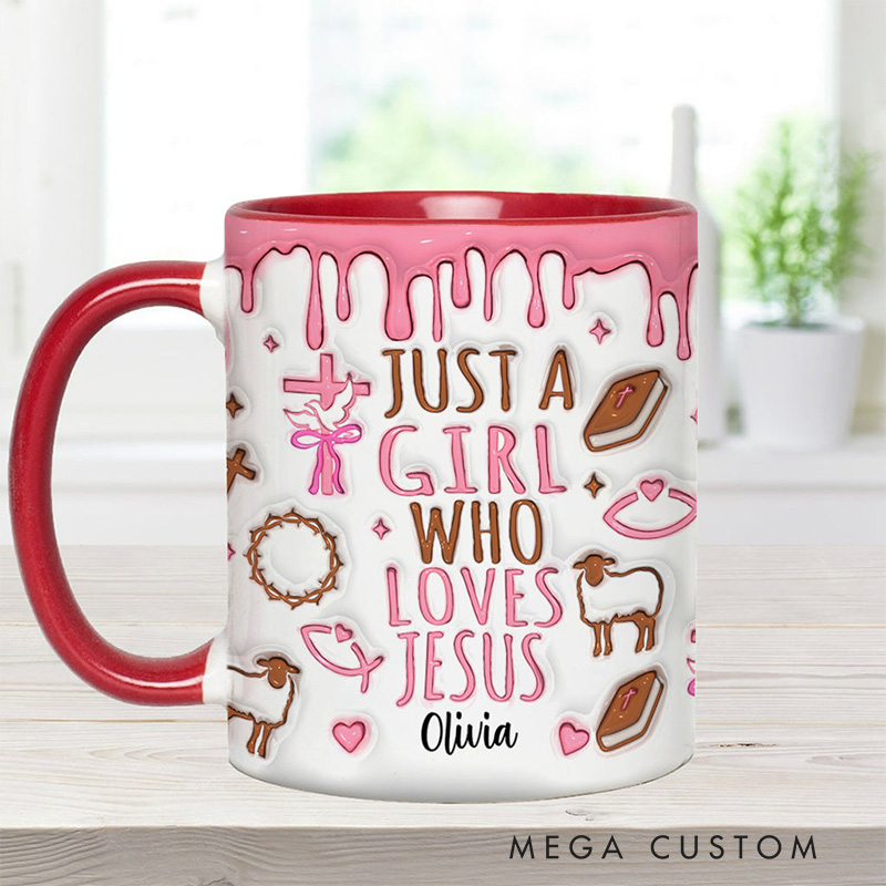 Personalized Just a Girl who Loves Jesus Ceramic Mug with Name Religious Inspirational Gift Birthday Gift for Girls