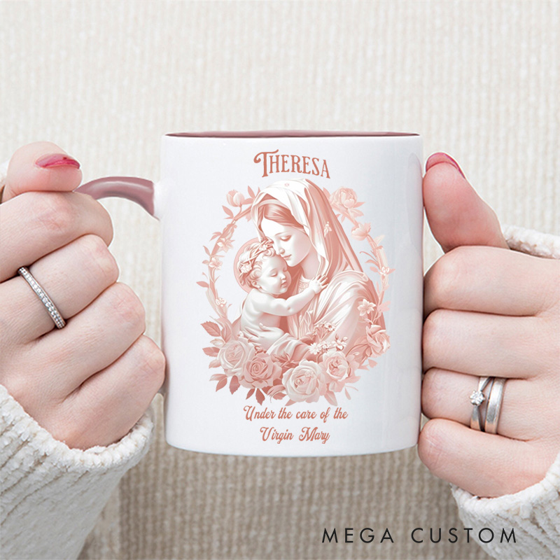 Personalized Virgin Mary Ceramic Mug with Name Religious Inspirational Gift Catholic Gift for Women