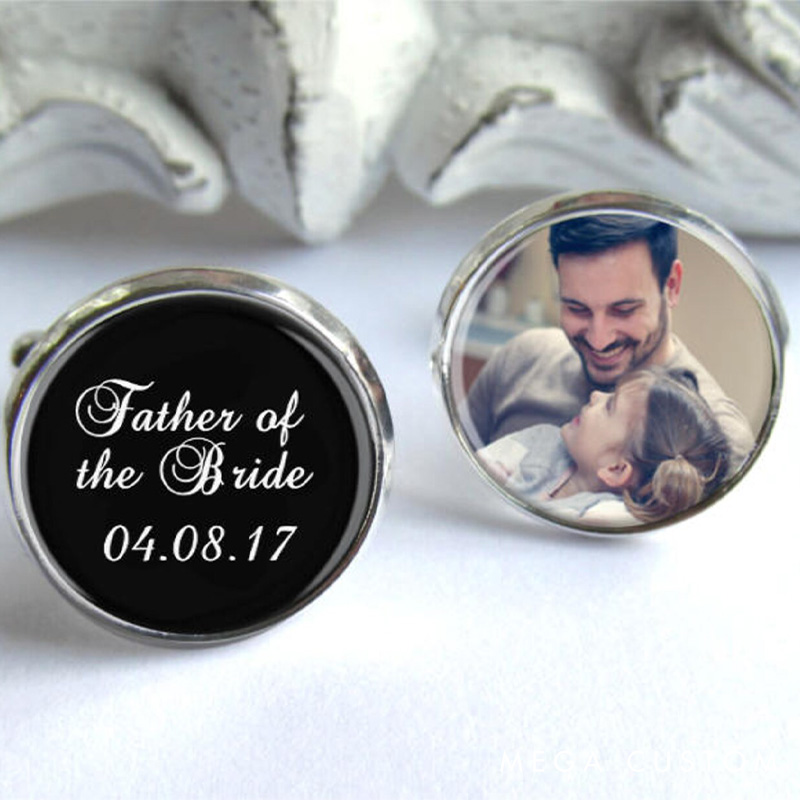 Personalized Father of the Bride Photo Cufflinks Groom Bride Dad Photo Cufflinks Wedding Party Favors Cufflinks for Dad