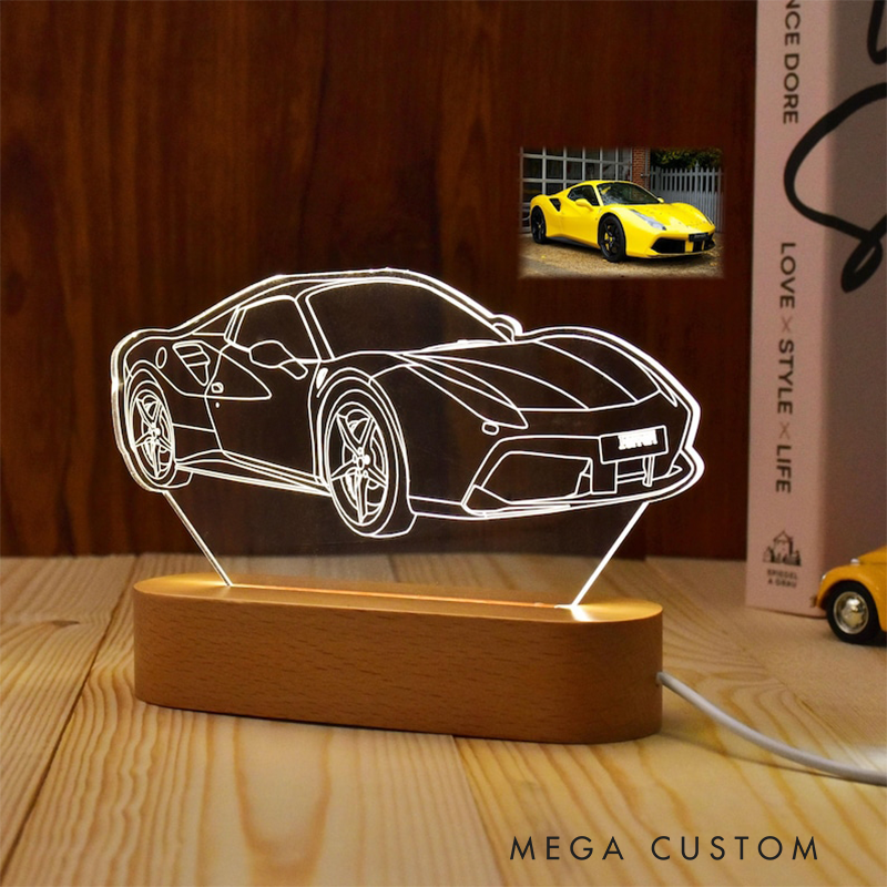 Personalized 3D Car Night Light Custom LED Lamp from Your Car Photo Unique Gift for Racers and Racing Lovers