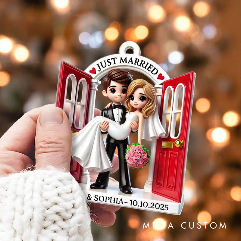 Personalized Couple Wedding First Christmas Married Acrylic Christmas Ornament Newlywed Just Married Threshold 3D Effect Xmas Ornaments for Him Her