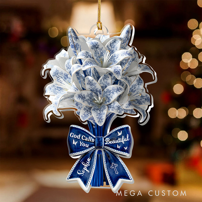 Personalized Floral God Calls you Beautiful Acrylic Ornament with Name Religious Gift for Women and Girls
