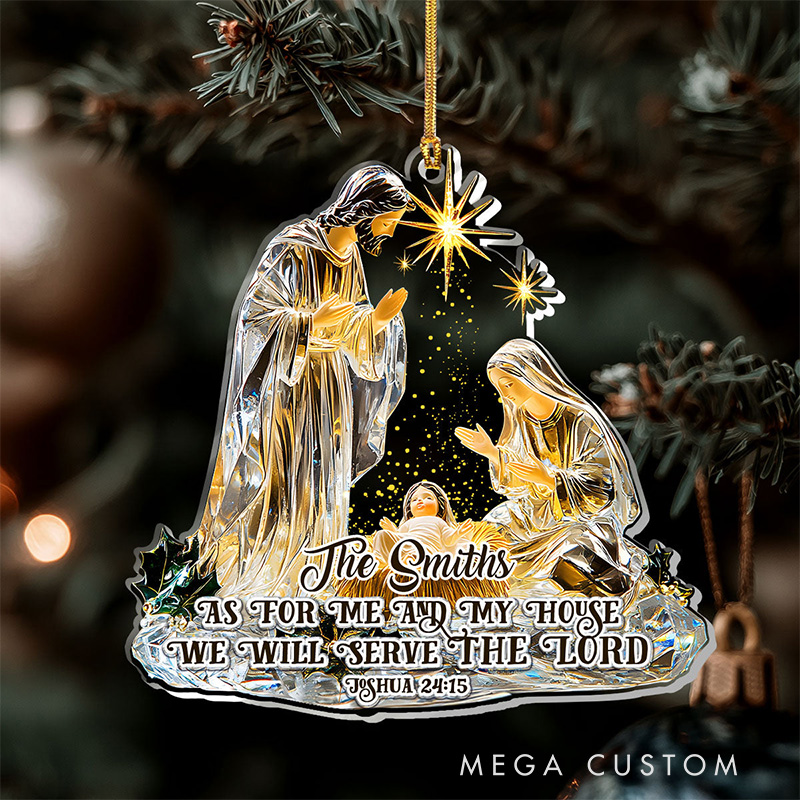 Personalized as for me and My House we will Serve the Lord Acrylic Ornament with Family Name Religious Gift for Christian Family