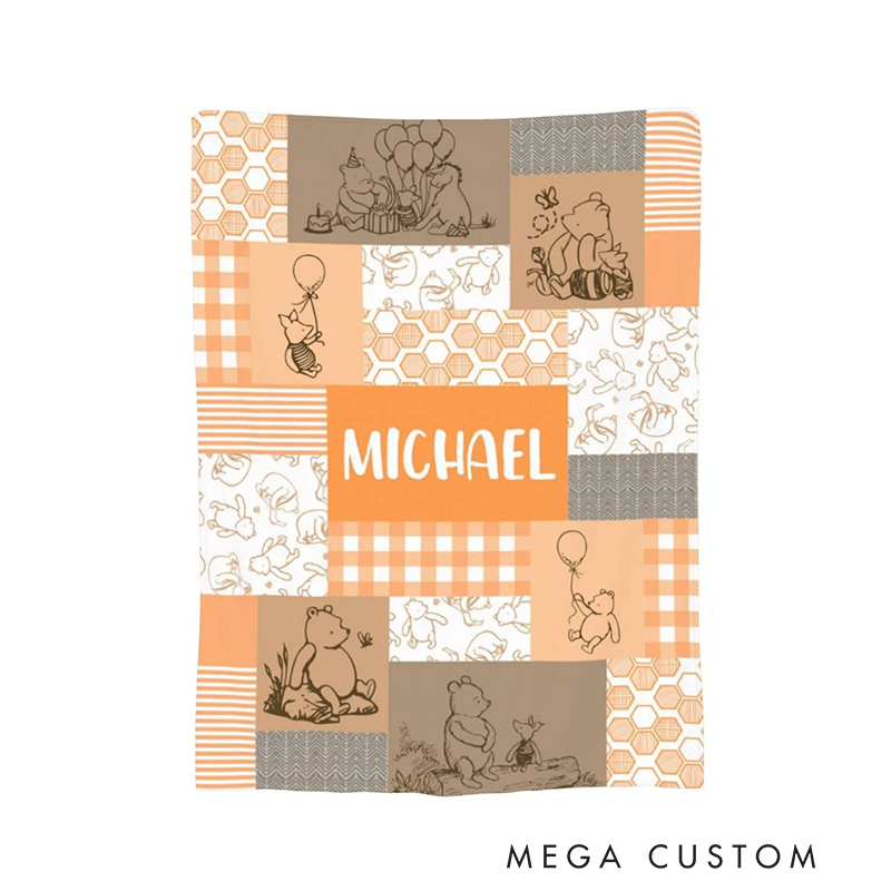Personalized Classic Cartoon Bear's Friends Theme Kid's Blanket with Name for Baby Shower Birthday Children's Day