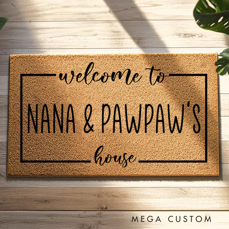 Personalized Welcome to Nana and Pawpaw's House Doormat Custom Family Name Rug Housewarming Gift Decorative Indoor Outdoor Durable Mat