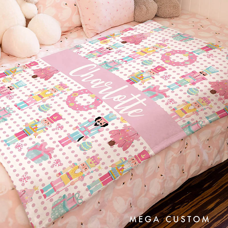 Personalized Cute Christmas Nutcracker Soft Throw Blanket with Name Home Decor Birthday Christmas Gift for Kid Girl