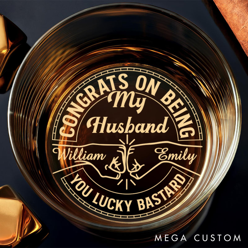 Personalized Congrats on Being My Husband Wife 10 oz Whiskey Glass with Name Home Accessories Glass for Couple Anniversary Gift for Wine Lovers