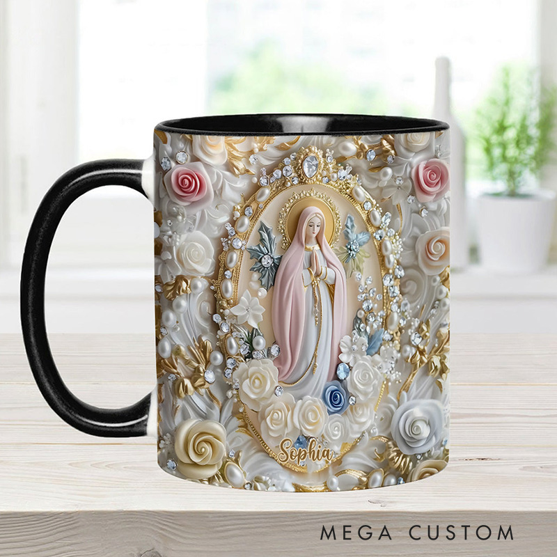 Personalized Virgin Mary Believer Ceramic Mug with Name Religious Inspirational Gift Catholic Gift for Women