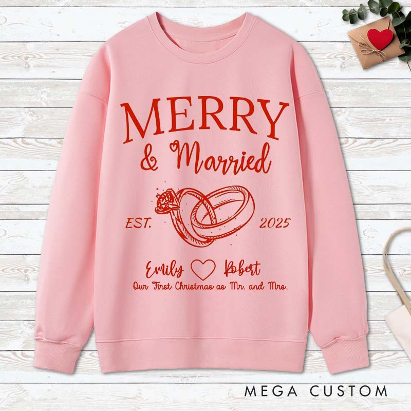 Personalized Merry and Married Sweatshirts for Newlywed Couple First Christmas Sweatshirt