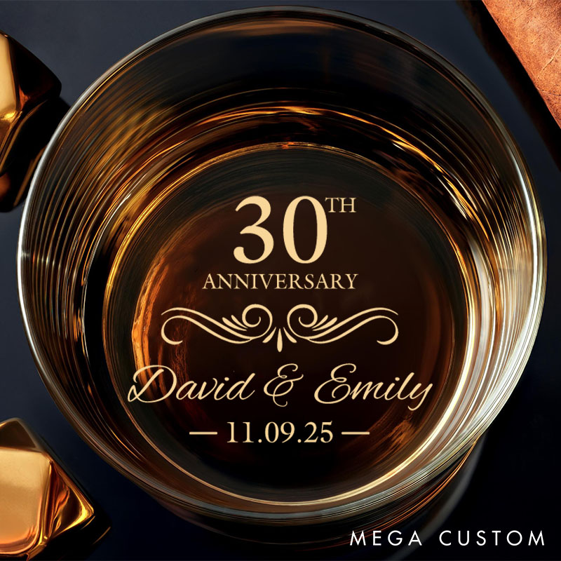 Personalized Anniversary Whiskey Glass 30th 40th 50th Anniversary Commemorative Gift Whiskey Glass Anniversary Gift for Whiskey Lover