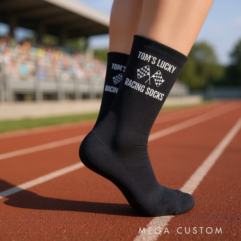 Personalized Lucky Racing Socks with Name Custom Gift for Racers and Racing Lovers