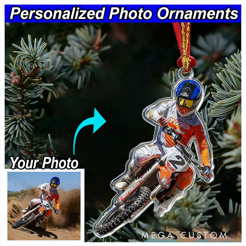 Personalized Motorcycle Couple Acrylic Photo Ornament Custom Christmas Ornament Gift for Biker Couples and Motor Lovers