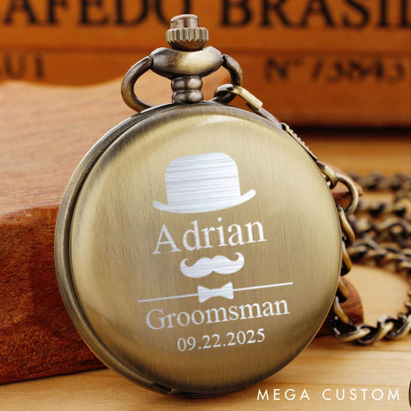 1.Personalized Engraved Pocket Watch for Groomsmen Timeless Gentleman Wedding Party Gift Best Man Gift Pocket Watch with Chain