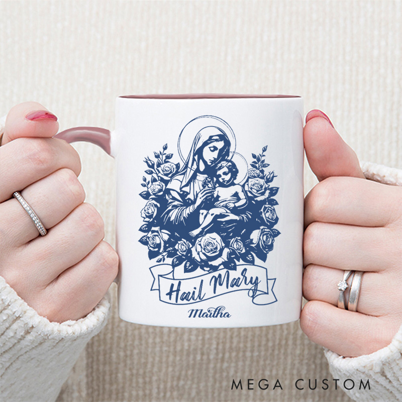 Personalized Hail Mary Prayer Ceramic Mug with Name Religious Inspirational Gift Catholic Gift for Women