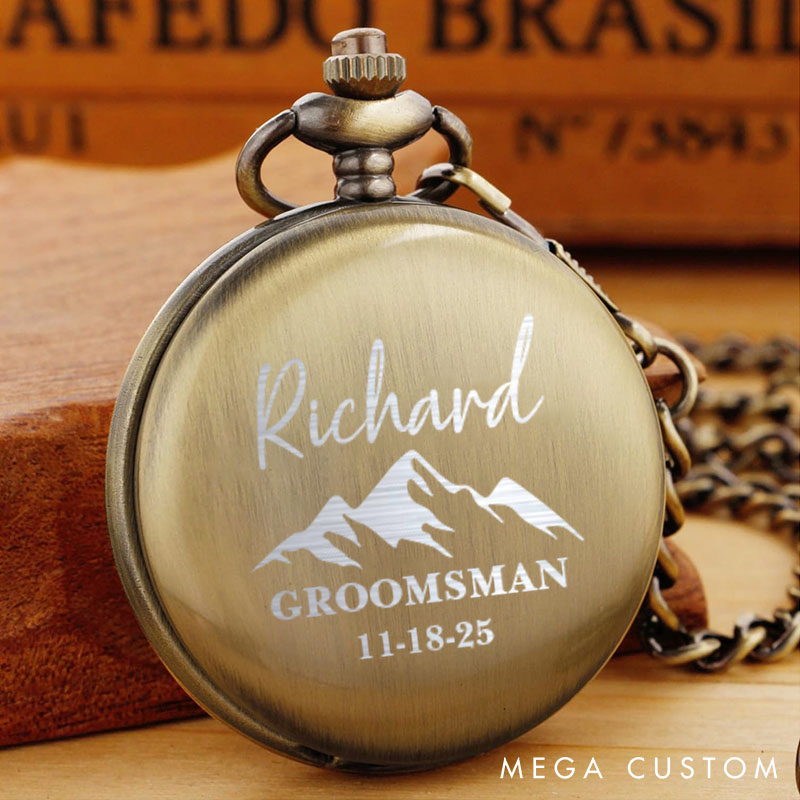 Personalized Pocket Watch Custom Groomsmen Pocket Watch Wedding Party Gift for Groomsmen Bachelor Favors Pocket Watch