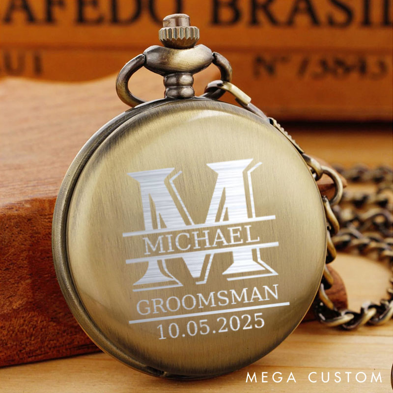 Personalized Best Man Pocket Watch with Chain Monogrammed Groomsman Pocket Watch Bachelor Party Favors Gift for Men