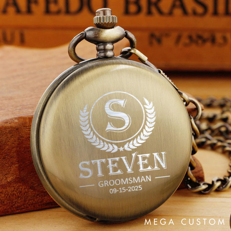 Personalized Groomsmen Gift Pocket Watch Custom Engraved Laurel Pocket Watch Wedding Pocket Watch for Best Man