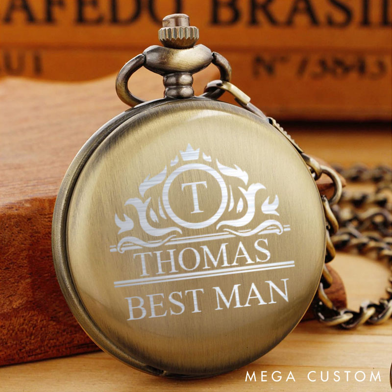 Personalized Classic Pocket Watch with Chain Custom Groomsmen Gift for Weddings Engraved Men’s Pocket Watch for Groom Groomsman
