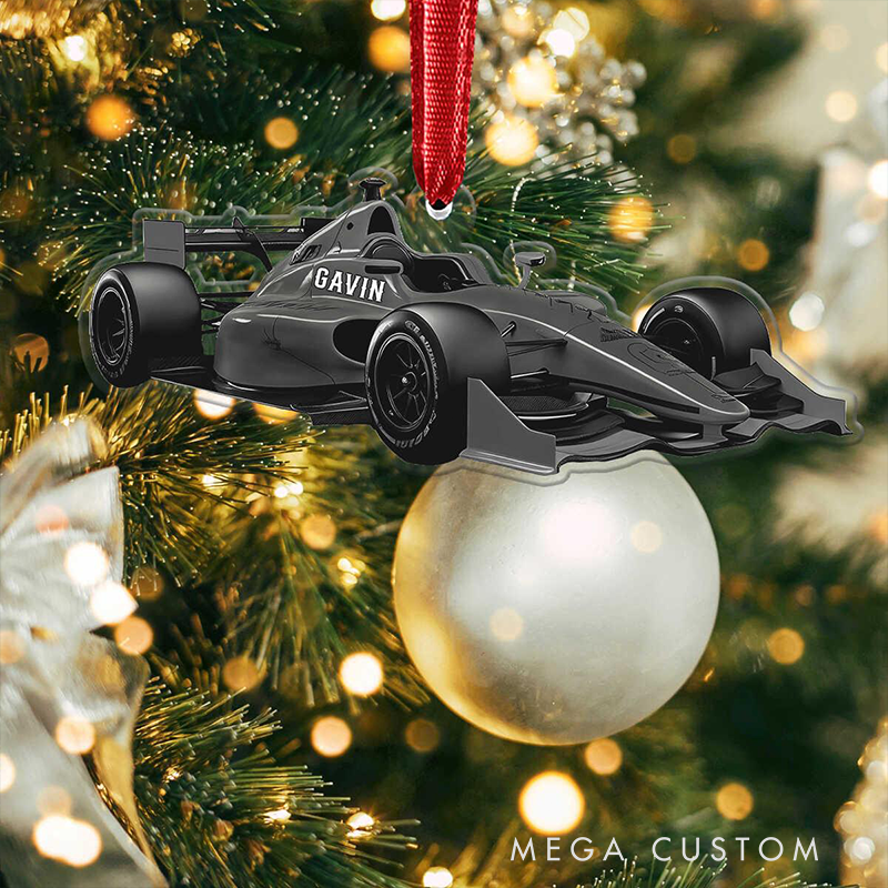 Personalized Racing Car Christmas Ornament Custom Name Acrylic Gift for Racers and Kart Lovers