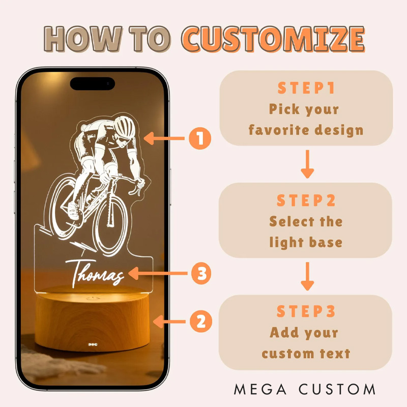 Personalized Road Bike Night Light Custom Name Bicycle Led Lamp Biker Birthday Gift Cyclist Bedroom Decor Cycling Sign