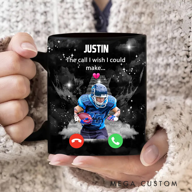 Personalized Sport Memorial Mug with "The Call I Wish I Could Make" and Custom Photo Design