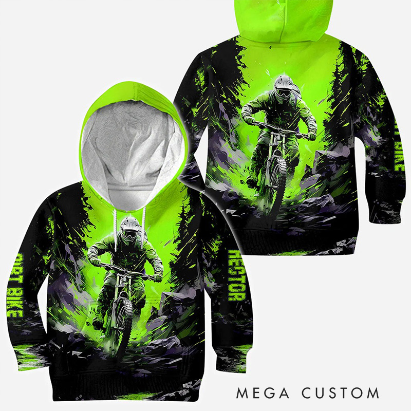 Personalized Dirt Bike All Over Shirt Hoodie Pullover Hoodie Custom Cycling Lover Hoodie Riding Sweatshirt Perfect Gift for Bikers and Outdoor Adventures