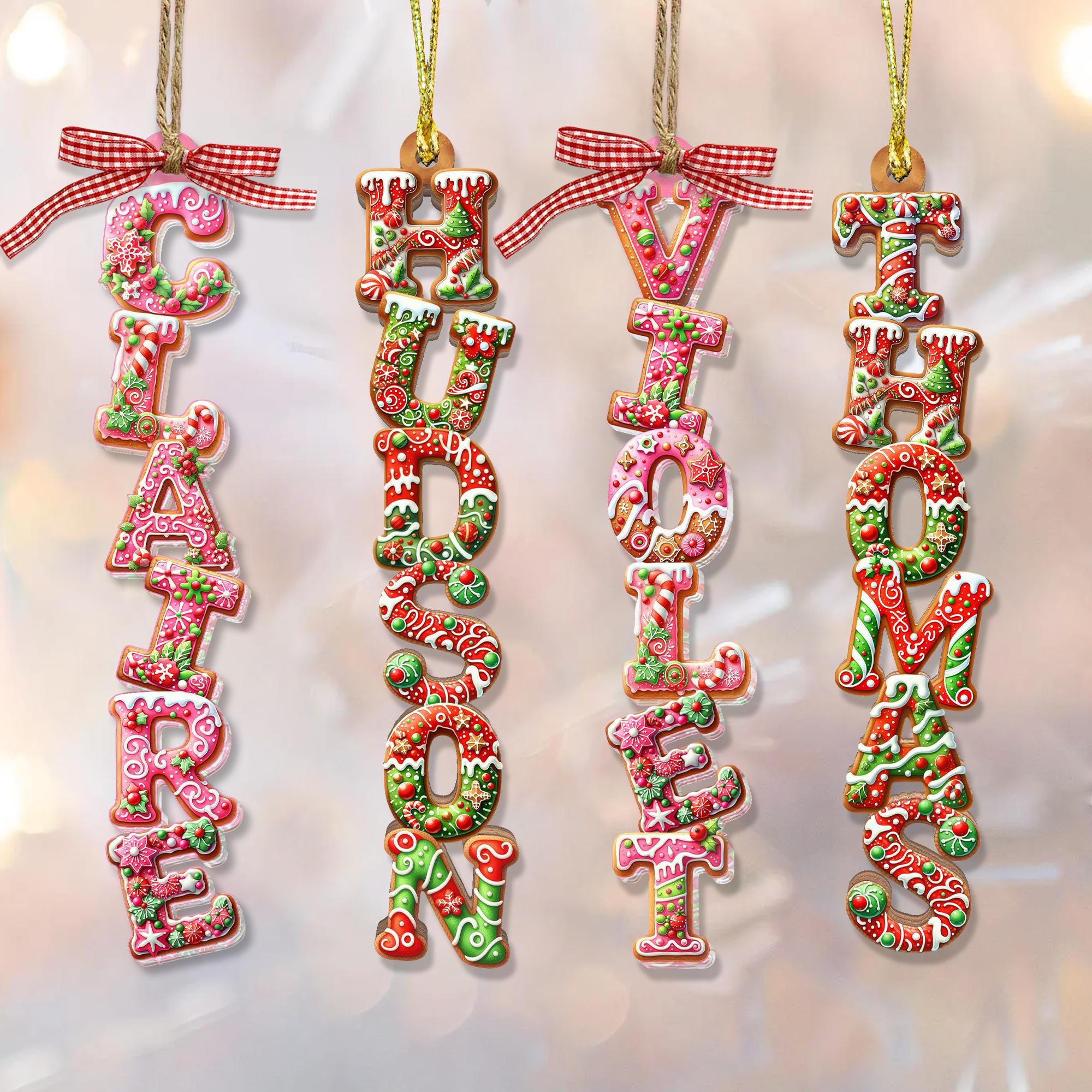 Personalized Gingerbread Alphabet Ornament: Kids Name Ornament, Christmas Tag for Stockings