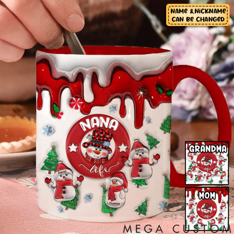 Personalized Custom 3D Inflated Effect Printed Mug - Grandma Life Snowman With Grandkids Mug