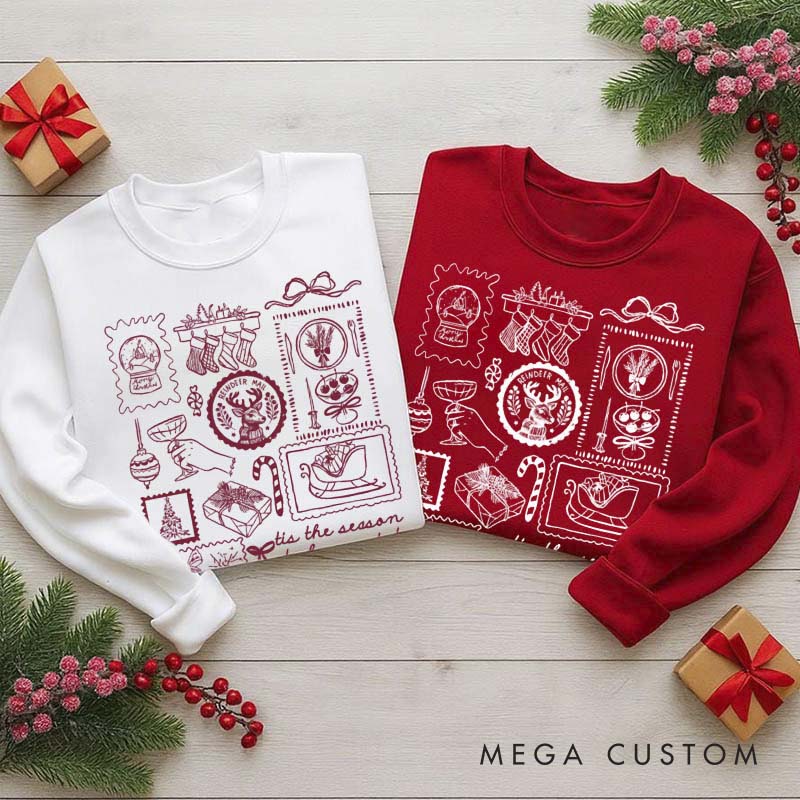 Personalized Tis The Season To Be Married Sweatshirt for Newlywed Couple Stamp Design Holiday Couple Matching Outfit Newlywed Christmas Gift