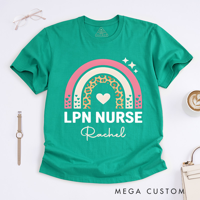 Personalized Nurse T-Shirts LPN Nurse Rainbow Design T-Shirts