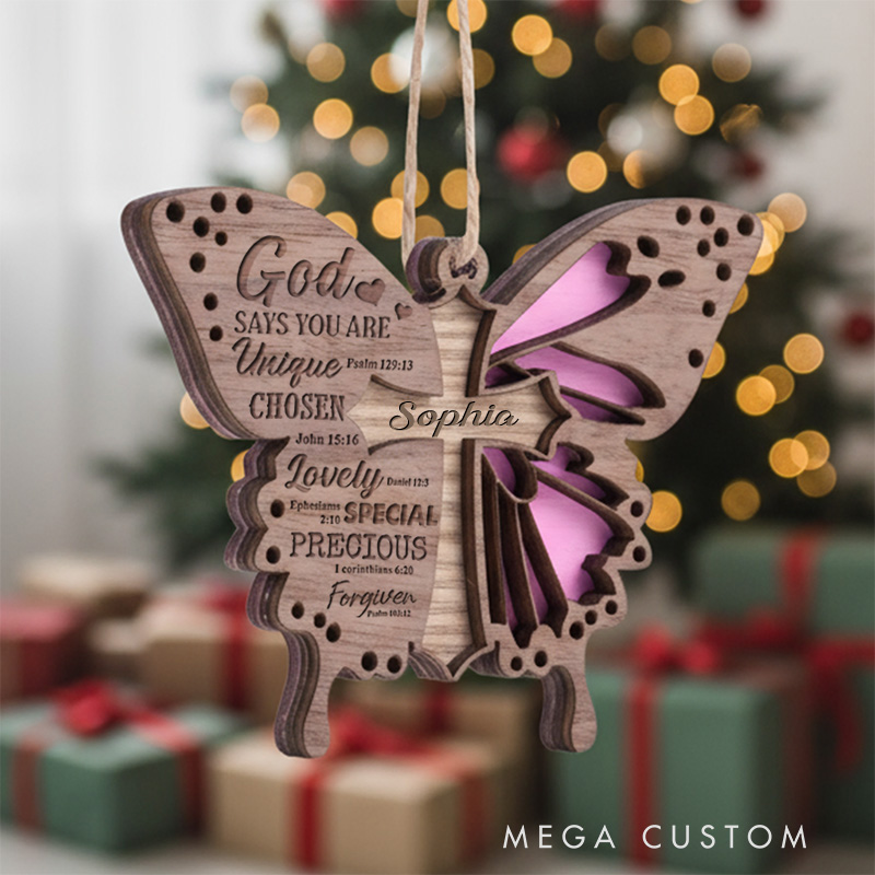 Personalized Bible Verse Butterfly Layered Wood Ornament with Name Religious Gift Faith Gift Home Decor for Christians