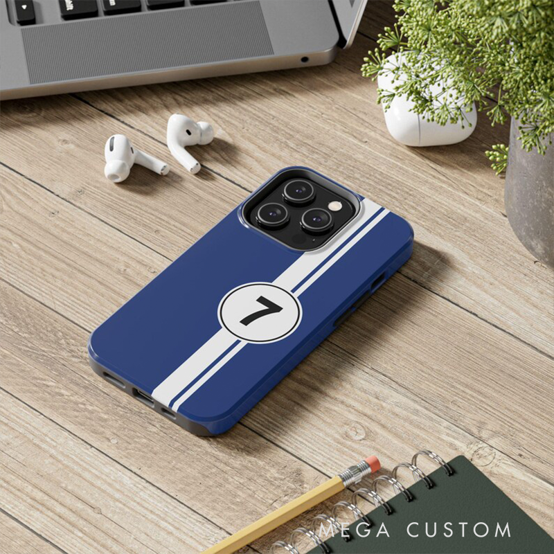 Personalized Racing Number Phone Case Custom Orange Stripe Design for Racers and Racing Lovers