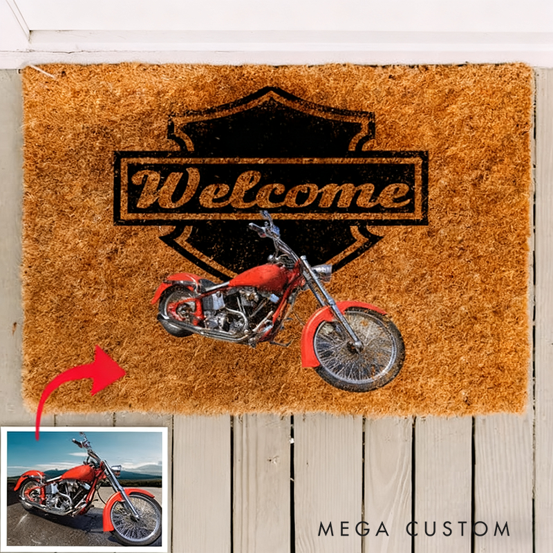 Custom Motorcycle Photo Doormat Personalized Welcome Mat with Your Bike Photo Design for Motorcyclists and Motorcycle Lovers