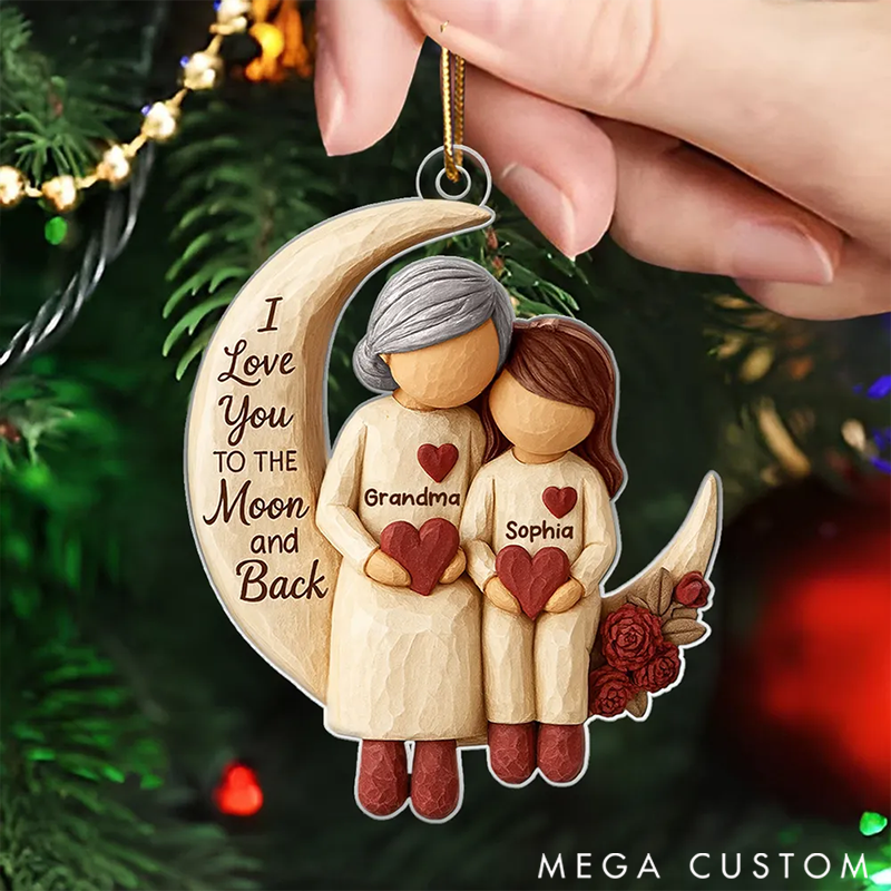Personalized Family Christmas Grandma Grandkids on Moon  Ornaments Heartfelt Christmas Gift for Grandma, Grandkids