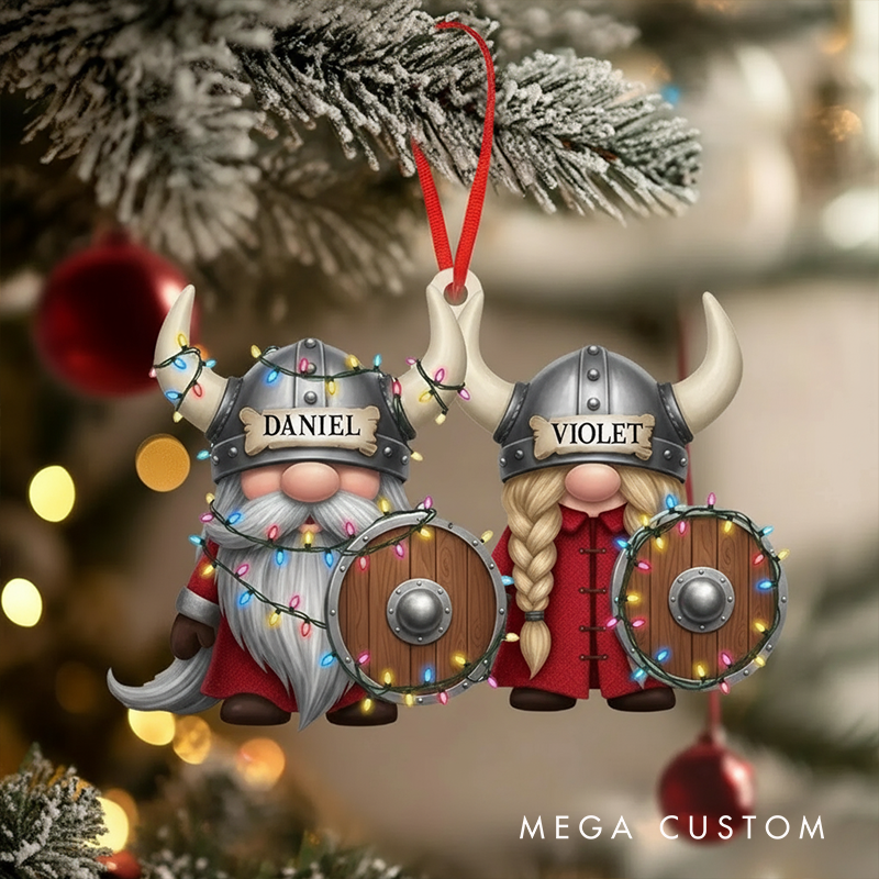 Personalized Viking Couple Christmas Tree Ornament Nordic Gnome Holiday Keepsake for Husband Wife Gift