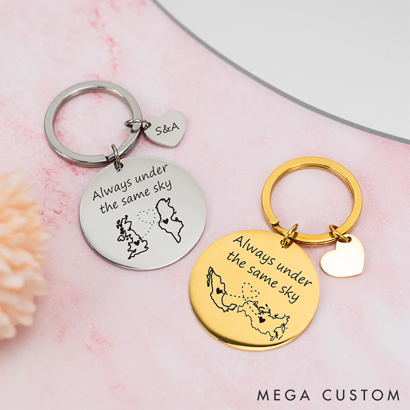 Personalized Long Distance Keychain Custom Couple Long Distance Gift Keychain Christmas Gifts Long Distance Relationship Gift 