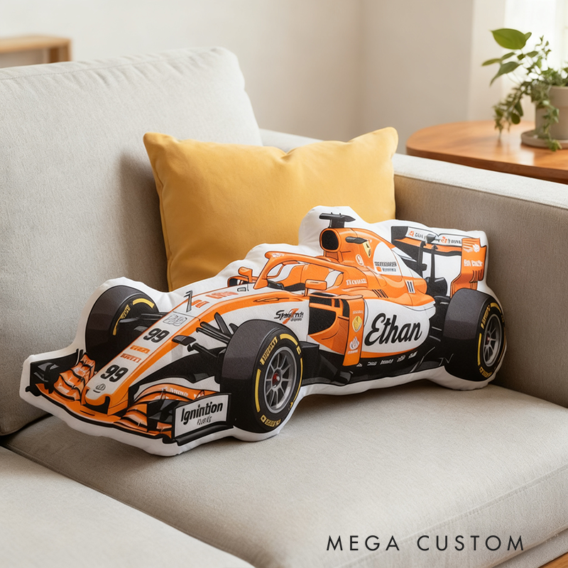 Personalized Race Car Shaped Throw Pillow Custom Name and Color Decorative Cushion Gift for Car Lovers and Racers