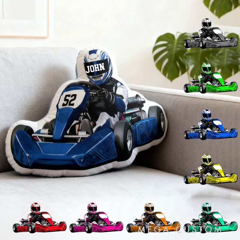 Personalized Racer Shaped Throw Pillow Custom Name and Number Decorative Cushion Gift for Car Lovers and Racers