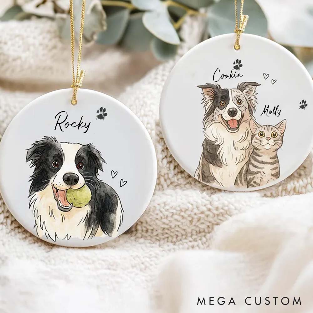 Personalized Pet Lover Watercolor Pet Photo Ornament