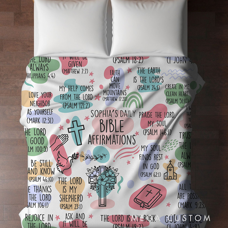 Personalized Daily Bible Affirmation Soft Throw Blanket with Name Home Decor Religious Gift Faith Gift for Christians
