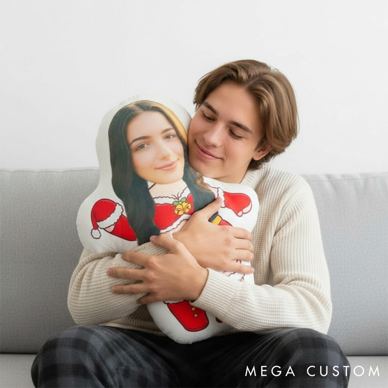 Personalized Couple Face Photo Pillow Custom Elf Doll Face Pillow Christmas Couple Cushion for Her Birthday Gift for Him
