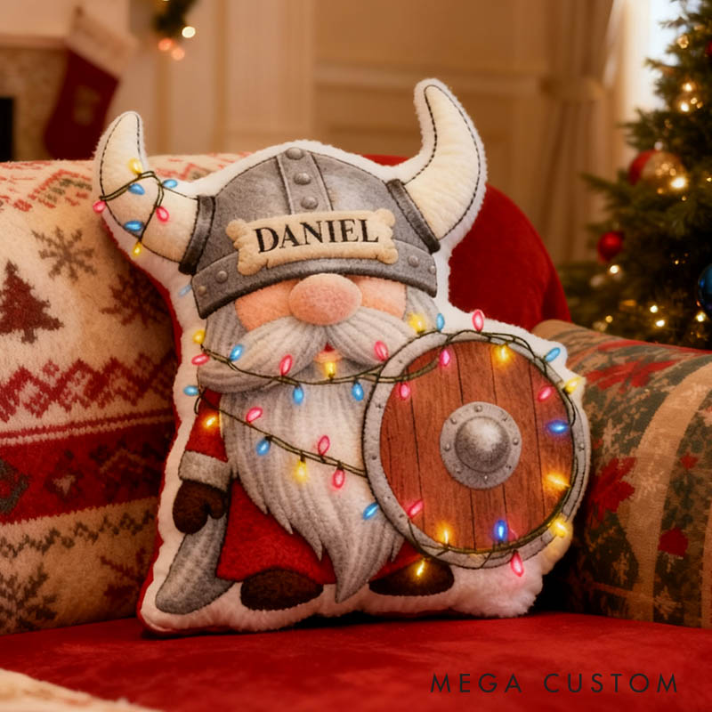 Personalized Couple Viking Gnome Christmas Pillow Custom Newlyweds Doll Cushion First Christmas Gift for Husband Wife Boyfriend Girlfriend