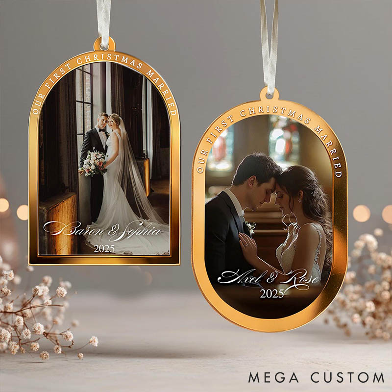 Personalized Couple Our First Christmas Married Christmas Acrylic Ornament Custom Newlywed Photo Xmas Ornament for Him Her Wedding Christmas Gift