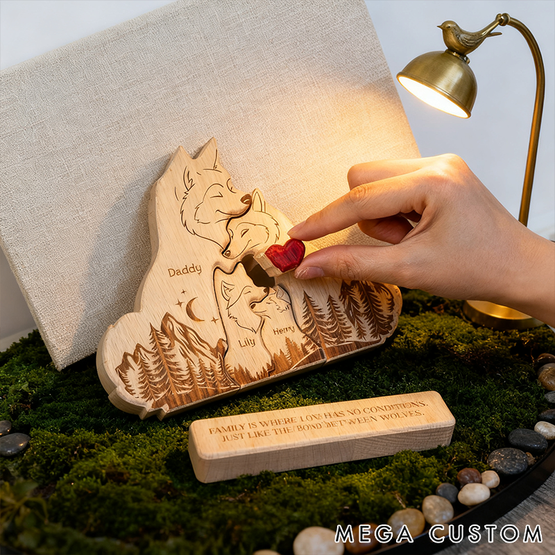 Personalized Wooden Wolf Family Puzzle Happy Wolf Family With Names