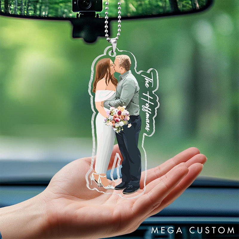 Personalized Couple Photo Faceless Portrait Car Ornament Newlyweds Christmas Ornament from Your Own Picture Valentine's Day Anniversary Christmas Gift